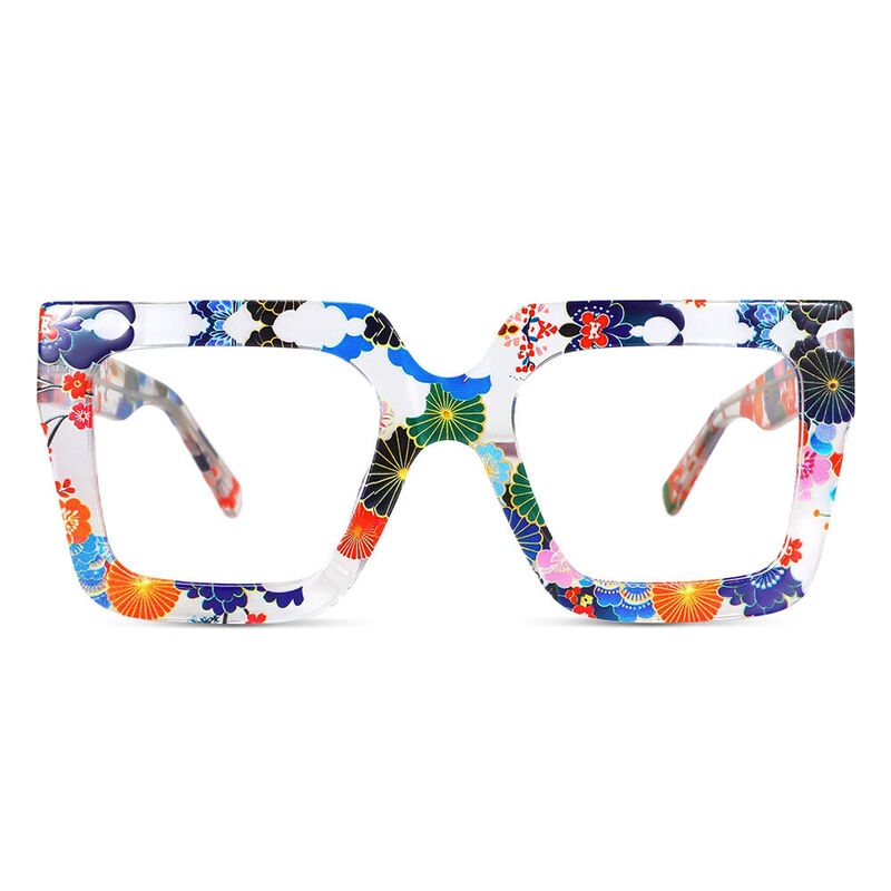 Stilw Square Blue Flower Glasses
