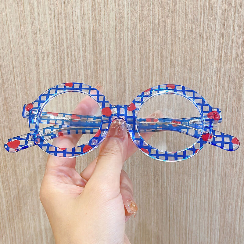 Kristie Round Blue Grid Glasses
