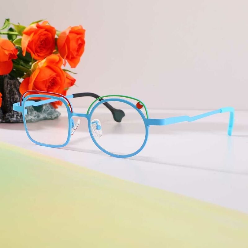 Harrima Square Round Blue Glasses