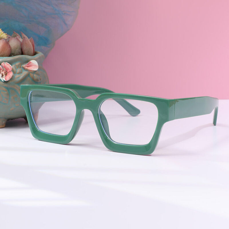 Coral Square Green Glasses