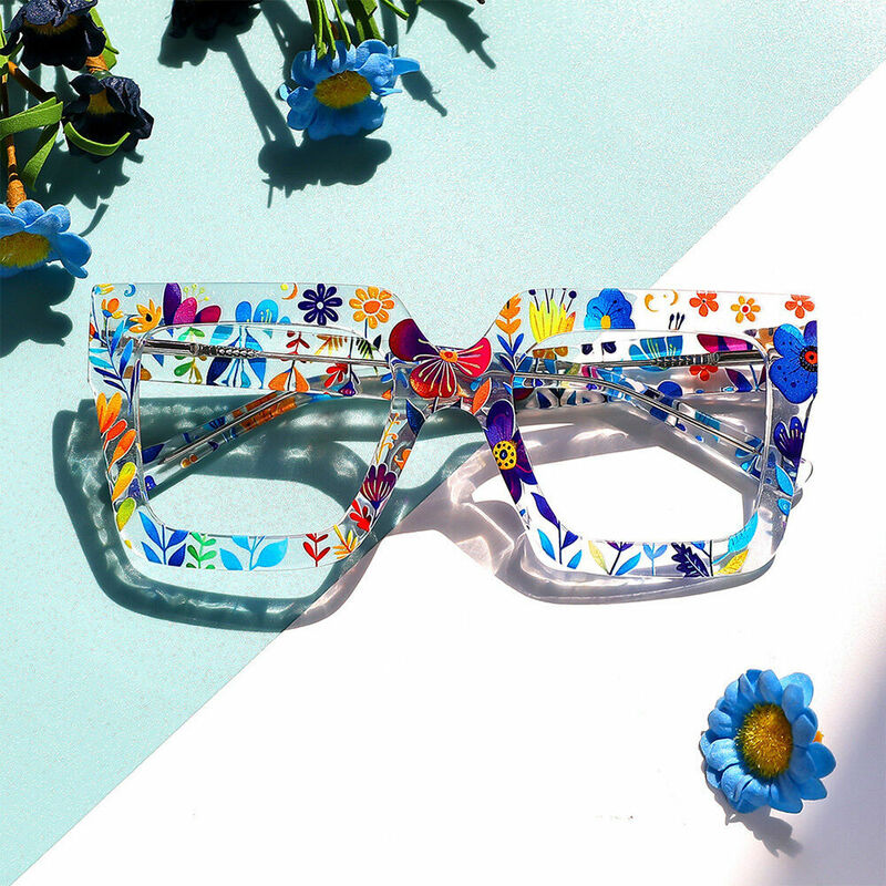 Stilw Square Blue Flower Glasses
