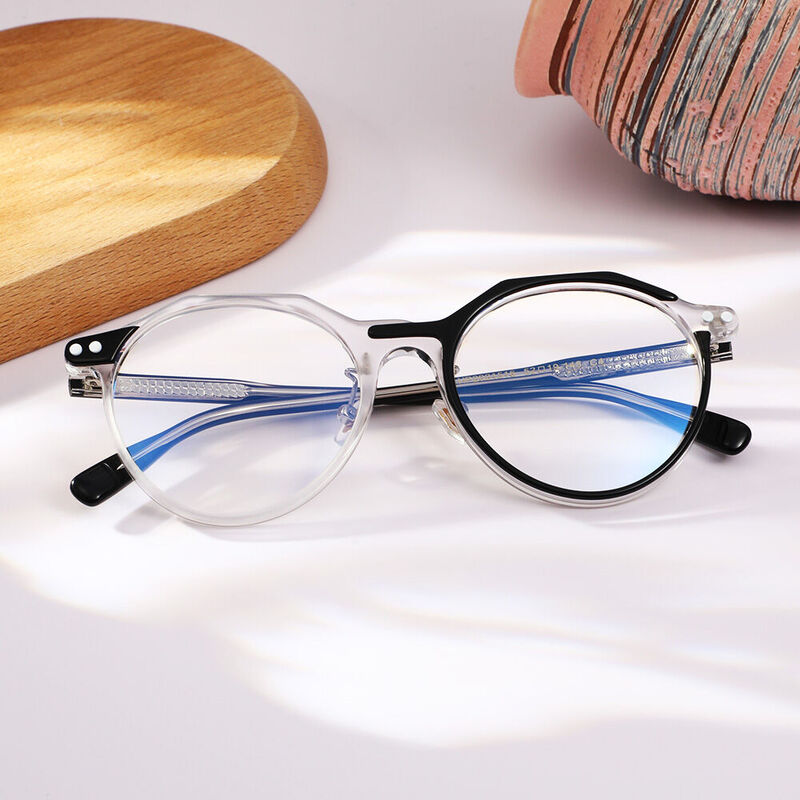 Moussa Round Black Clear Glasses