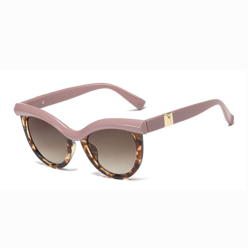 Rosalyn Cat Eye Round Pink Leopard Sunglasses