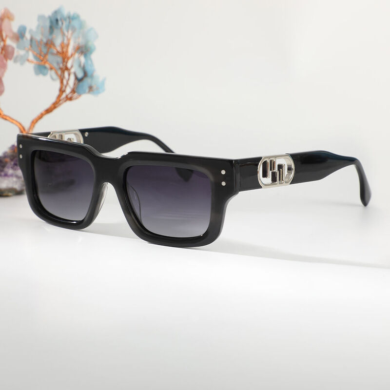 Fidelia Rectangle Black Silver Sunglasses