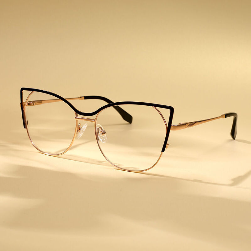 Edith Cat Eye Gold Round Glasses