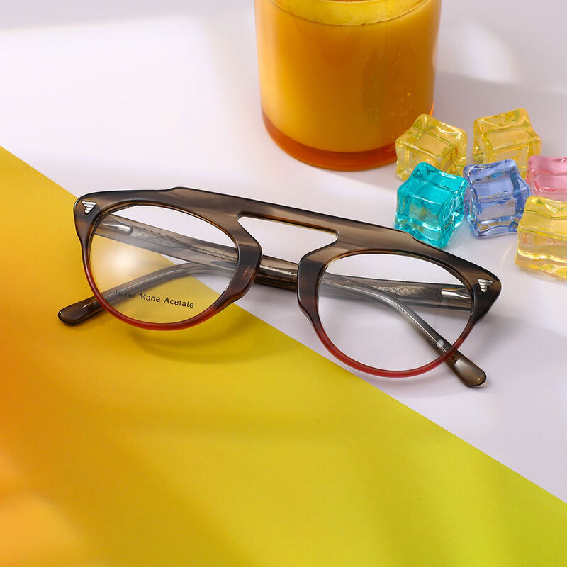 Phoe Aviator Round Red Glasses