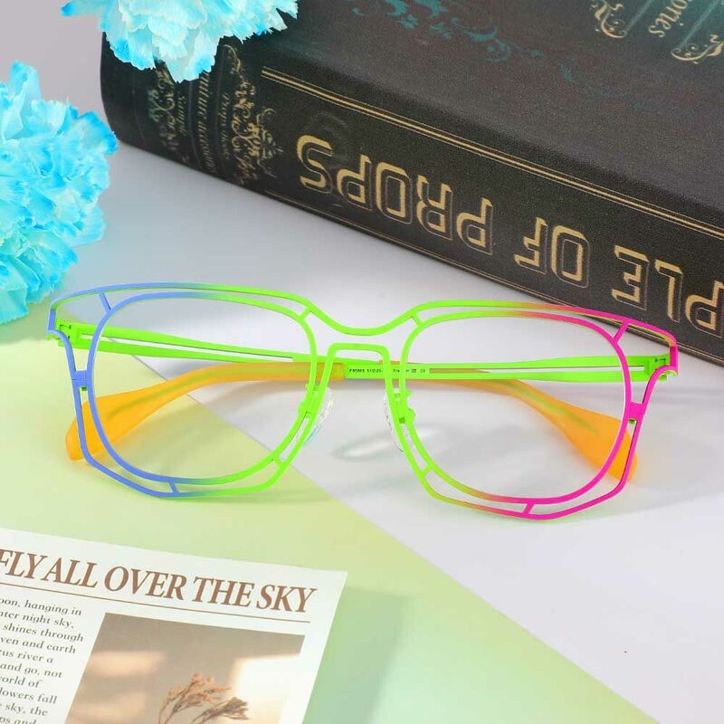 Whit Geometric Green Glasses