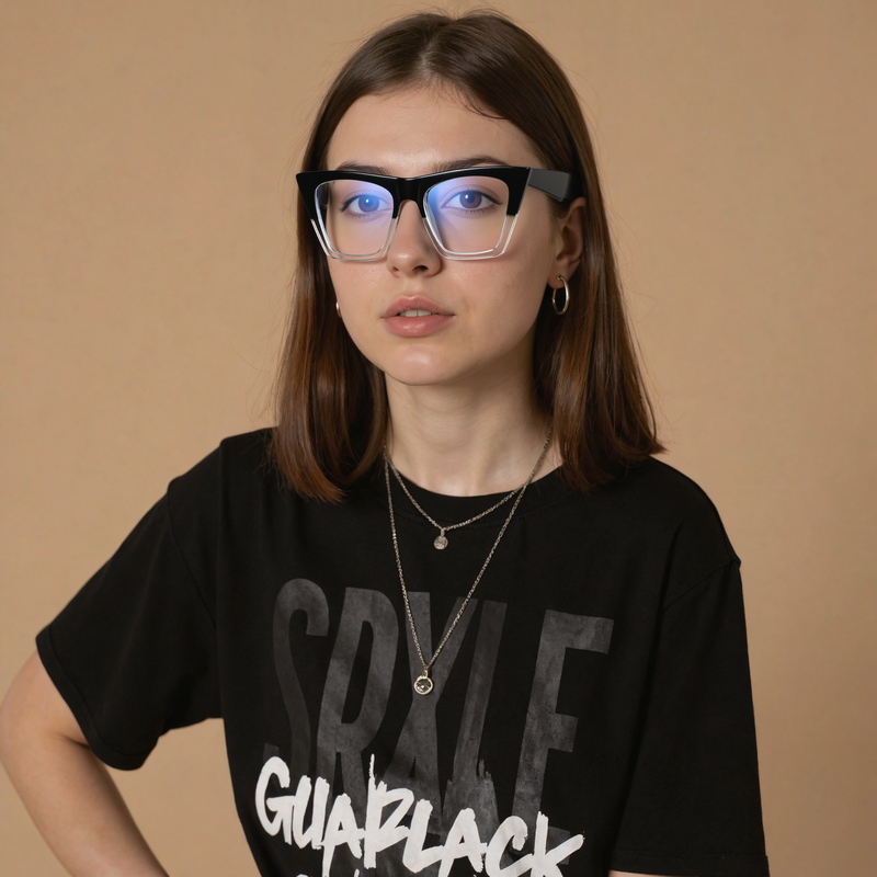 Harpen Cat Eye Black Clear Glasses