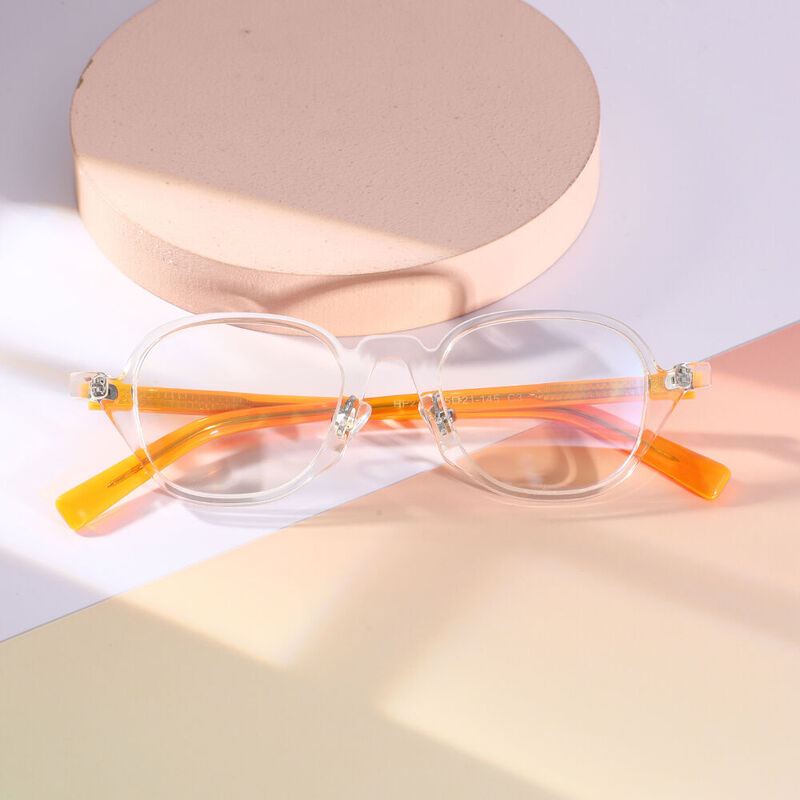Lisa Round Clear Orange Glasses