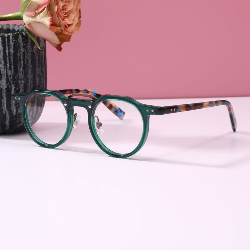 Woodr Round Green Glasses