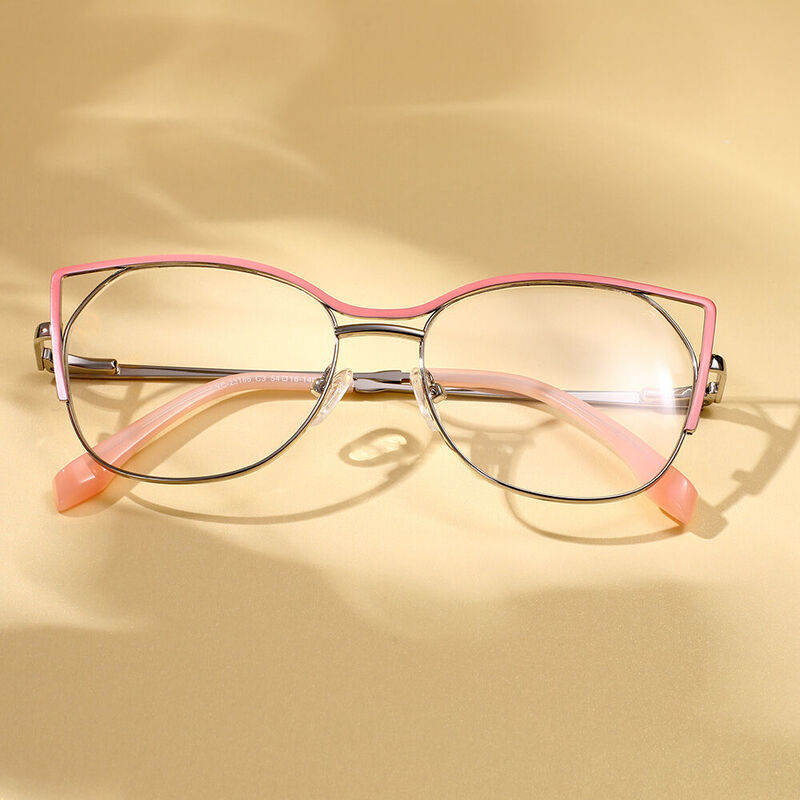 Edith Cat Eye Pink Round Glasses