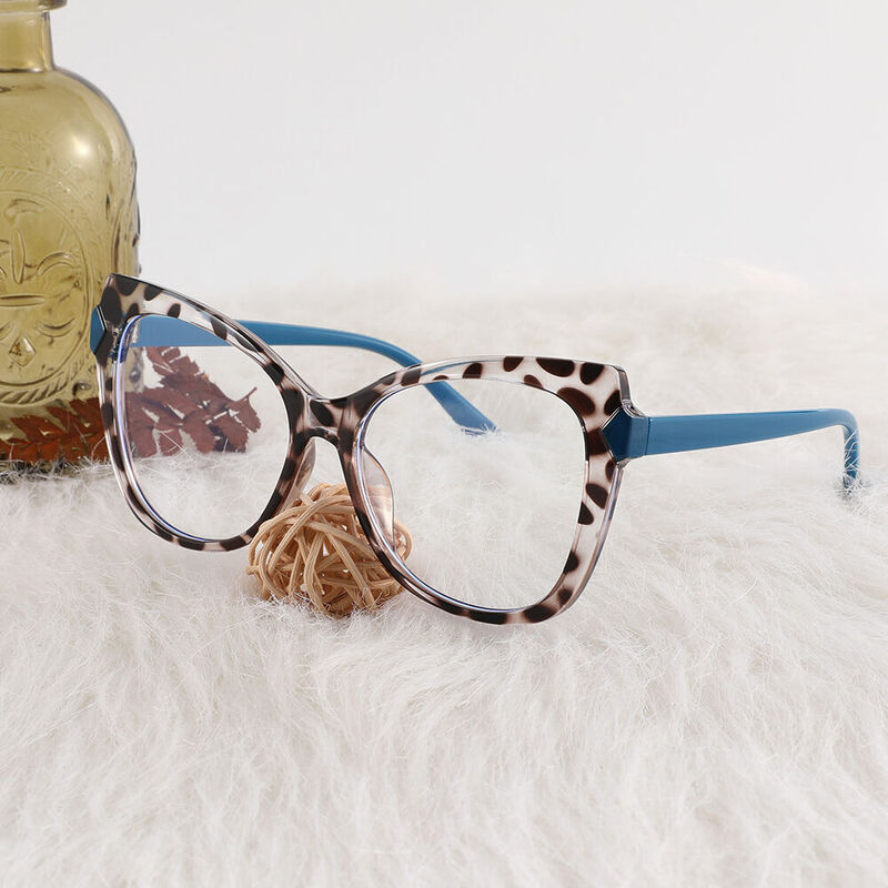 Isabella Cat Eye Leopard Blue Glasses