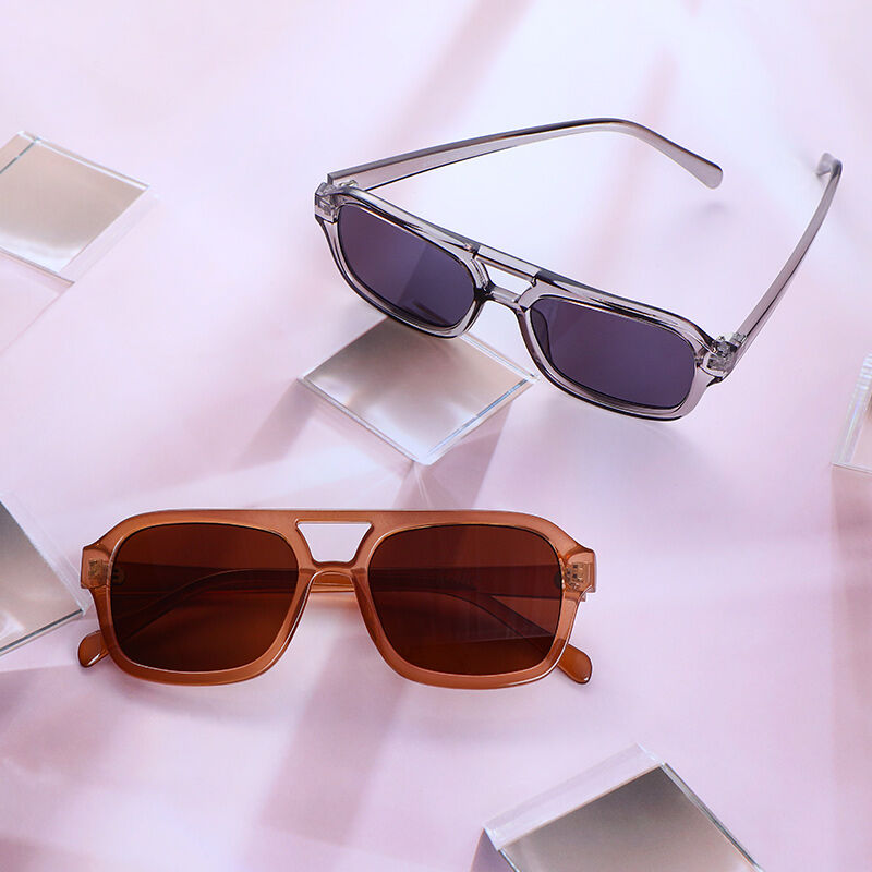 On the Flight Rectangle Brown Sunglasses