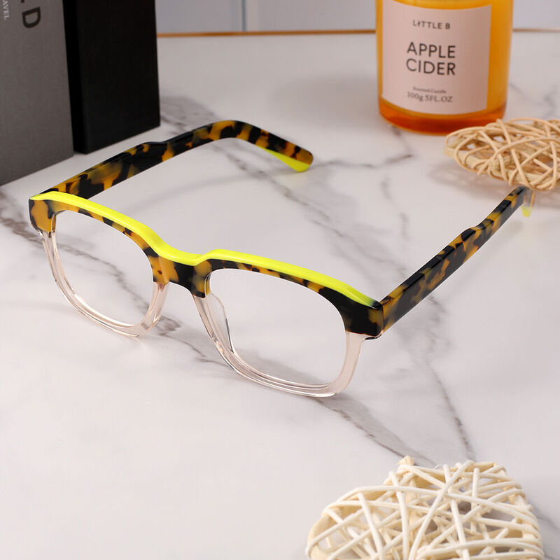 Helena Rectangle Yellow Glasses