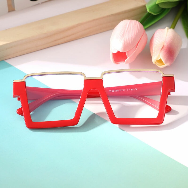 Une Square Red Glasses