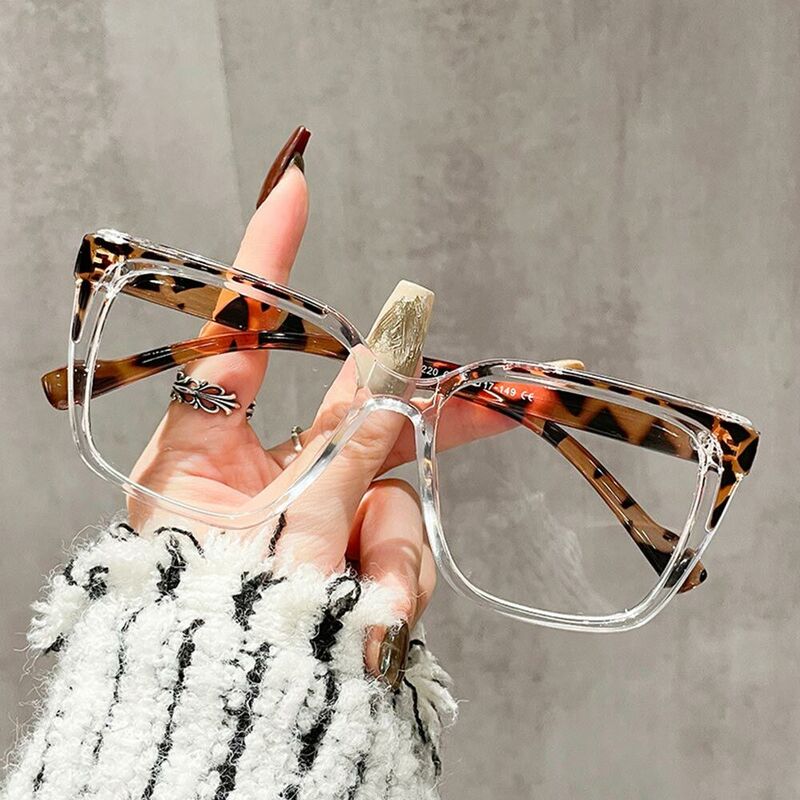 Elsa Square Leopard Clear Glasses