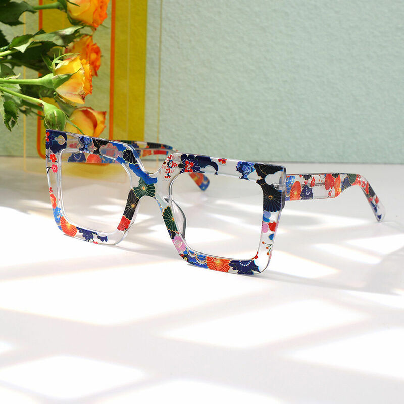 Stilw Square Blue Flower Glasses