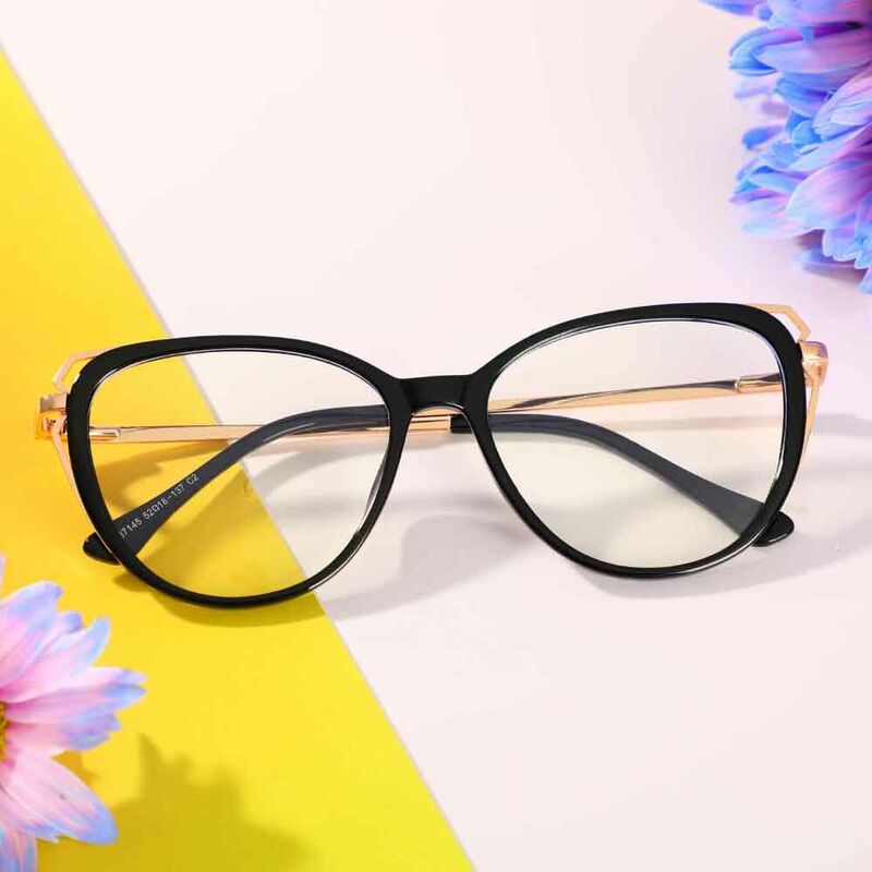 Crystal Cat Eye Black Glasses