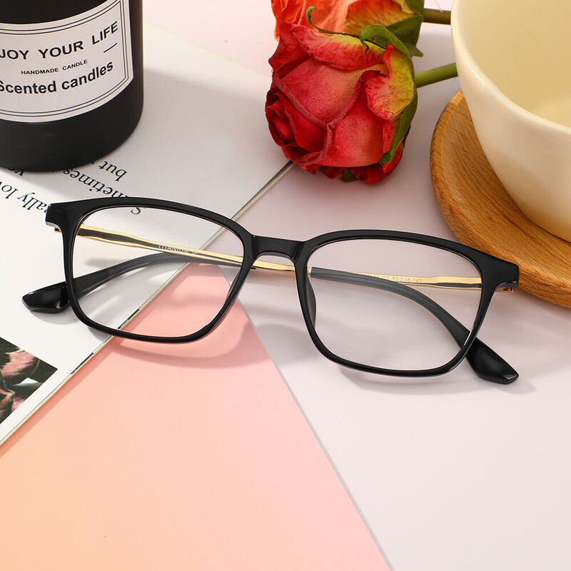 Emma Rectangle Black Glasses