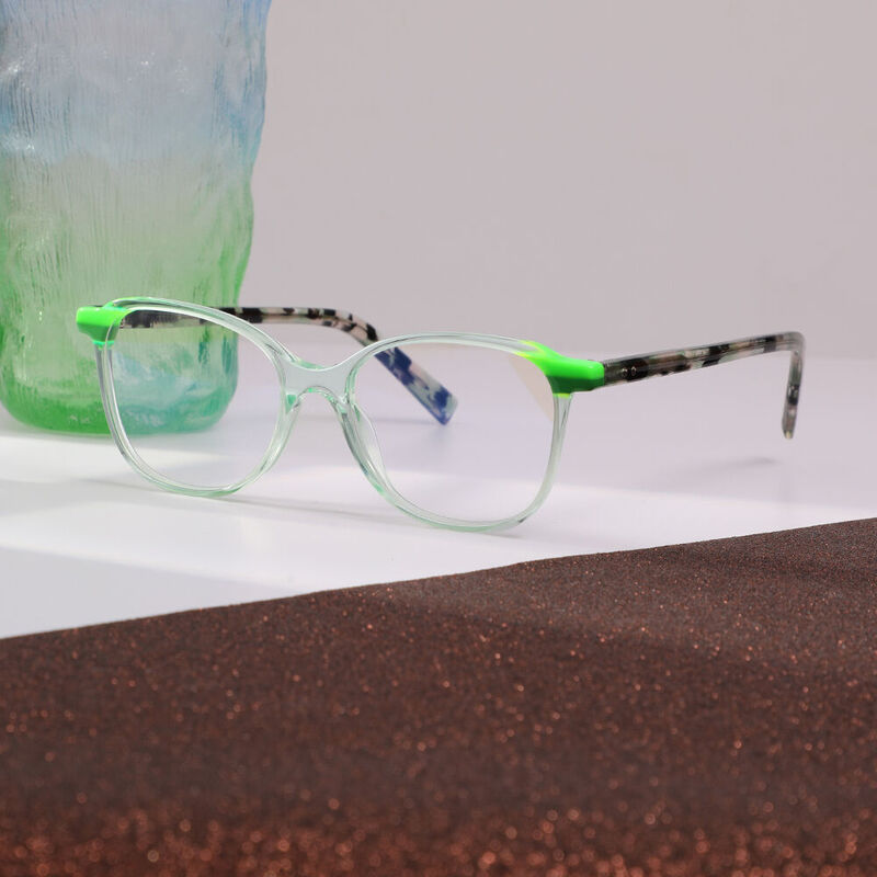 Wilmot Oval Green Clear Glasses