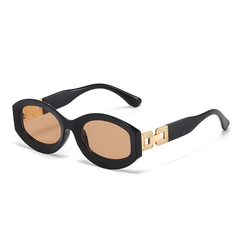 Elle Oval Black Brown Sunglasses