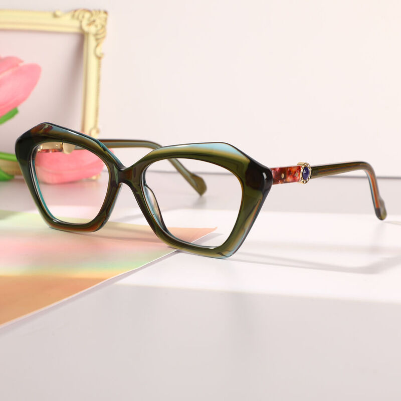 Elizabeth Cat Eye Green Glasses