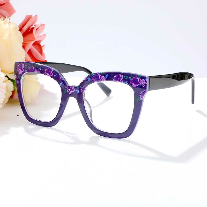 Cynthia Square Purple Floral Glasses
