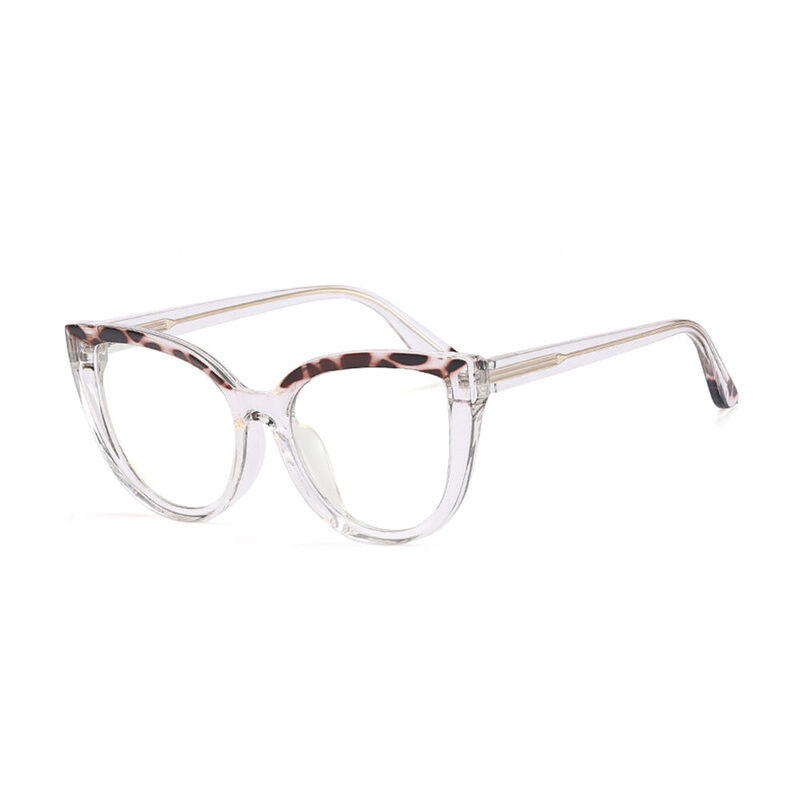 Una Cat Eye Leopard Clear Glasses