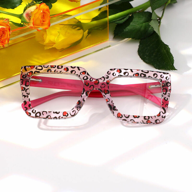 Lunettes de Vue Bron Carré Rose Léopard