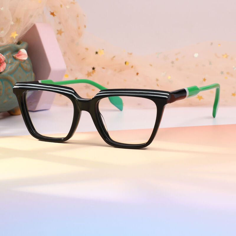 Shanell Square Black Green Glasses