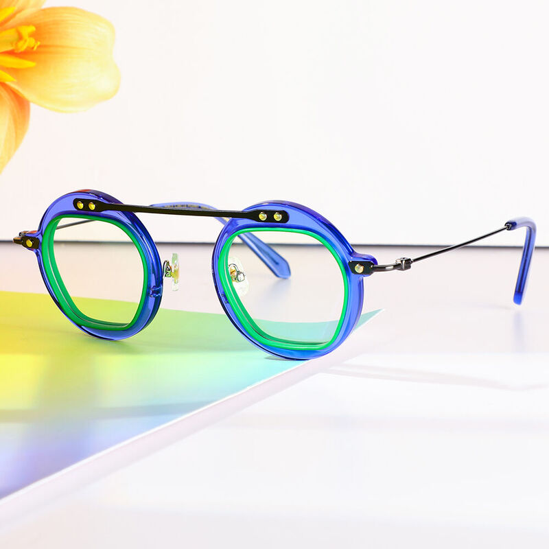 Noyes Round Blue Glasses