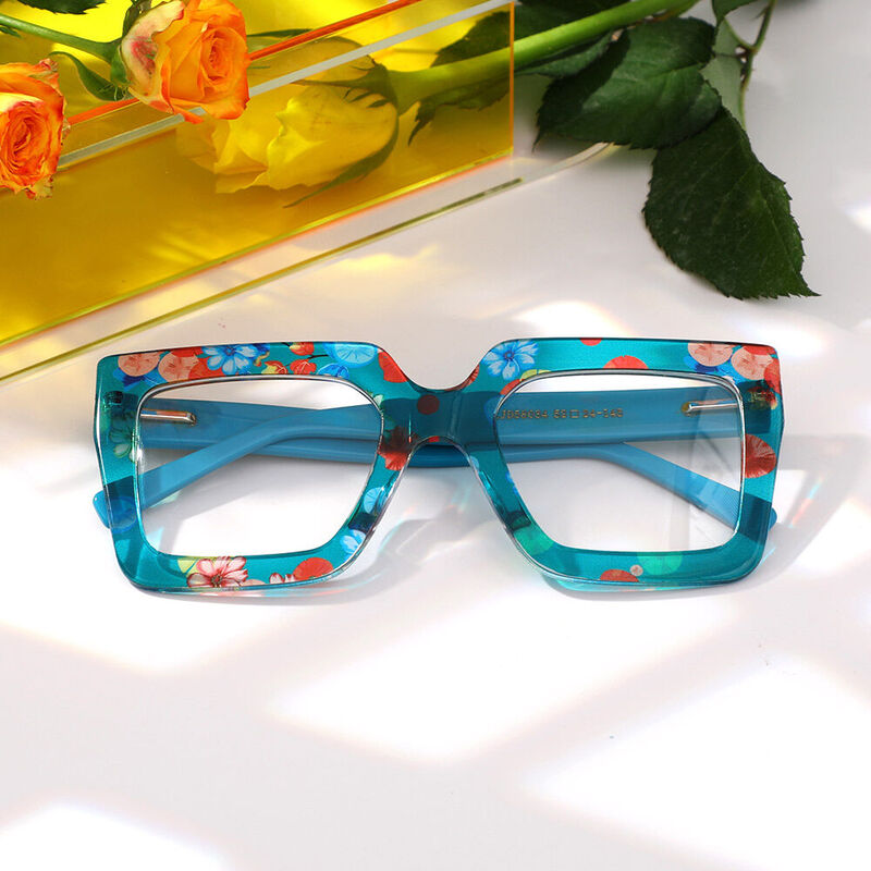 Bron Square Blue Flower Glasses