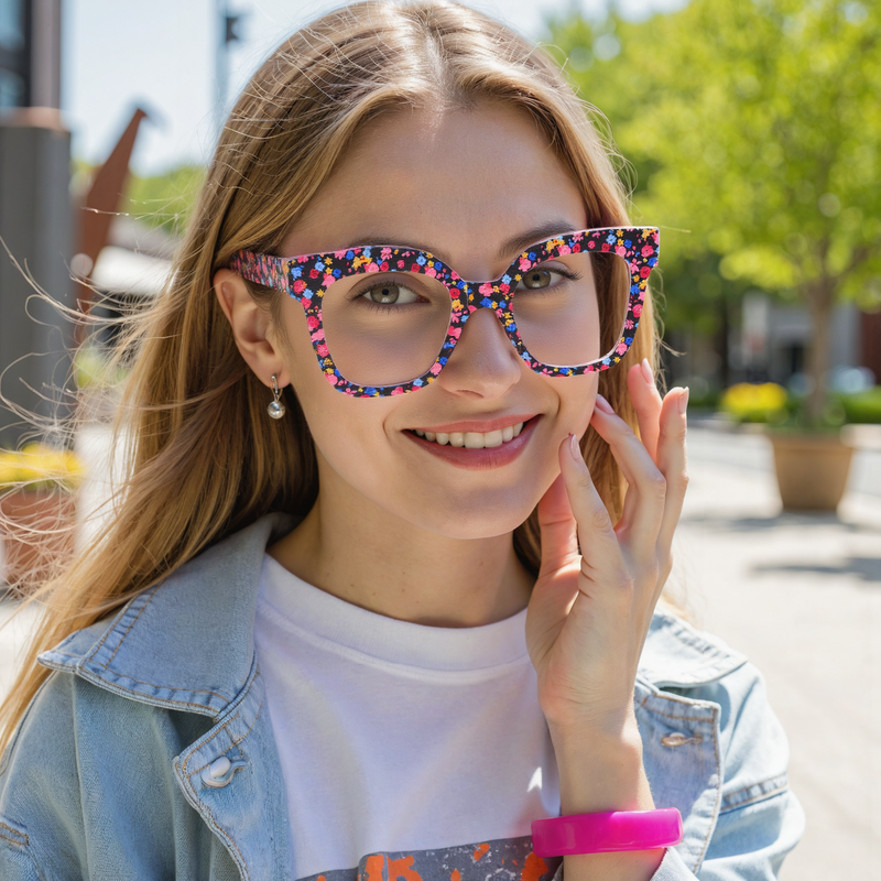 Cynthia Quadratische Schwarze Rosa Brille