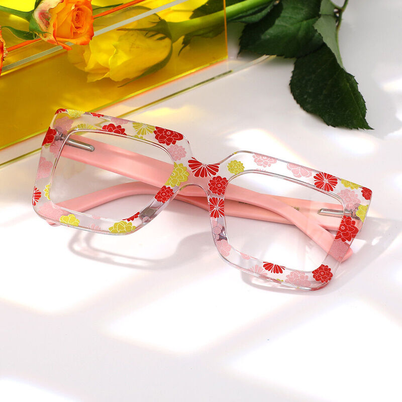 Bron Square Yellow Flower Glasses