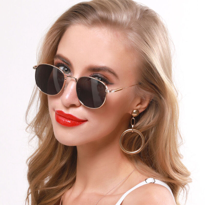 Gelsey Round Gold Black Sunglasses