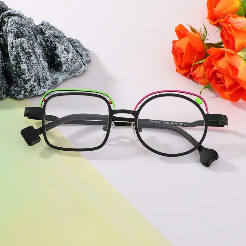 Harrima Quadratische Runde Schwarze Brille