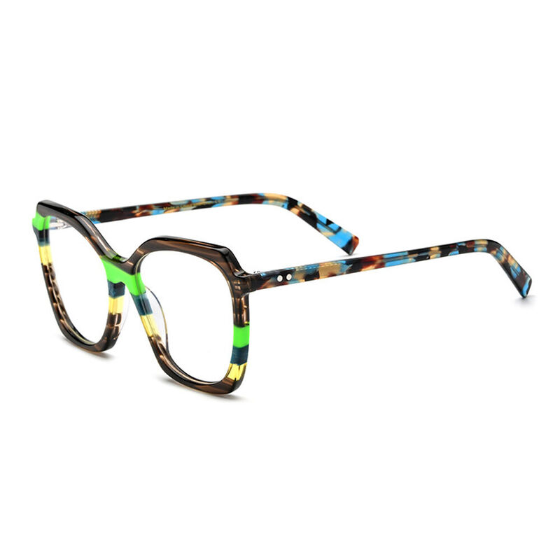Ebony Geometric Brown Green Glasses