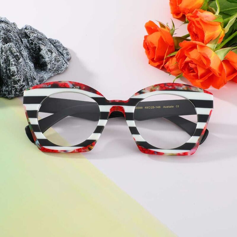 Faithe Cat Eye Black White Glasses
