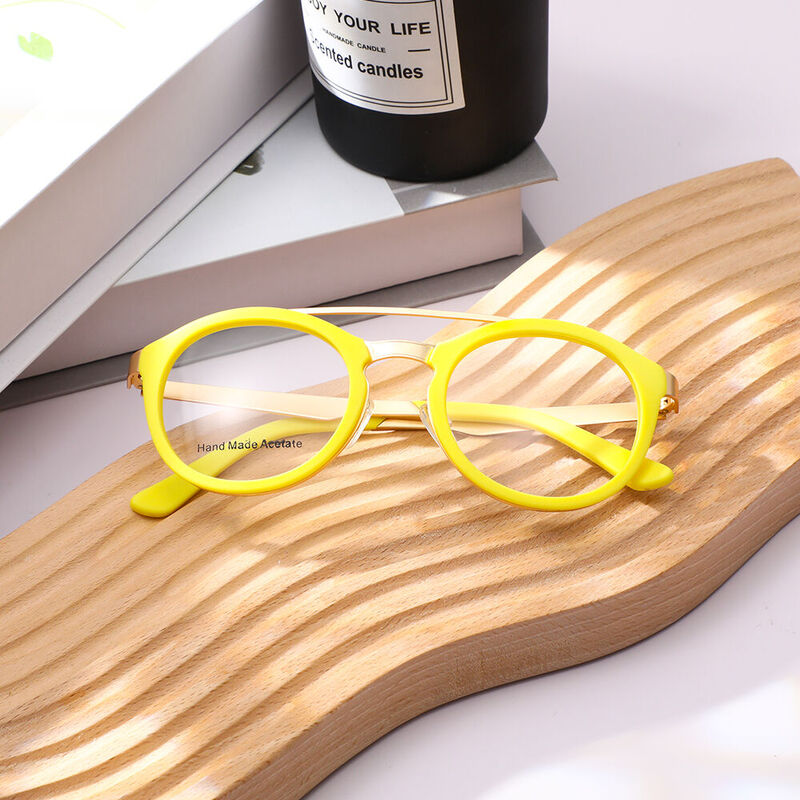 Leon Aviator Round Yellow Glasses