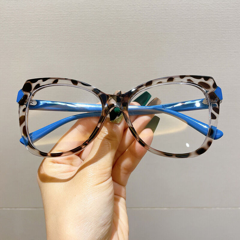Isabella Cat Eye Leopard Blue Glasses