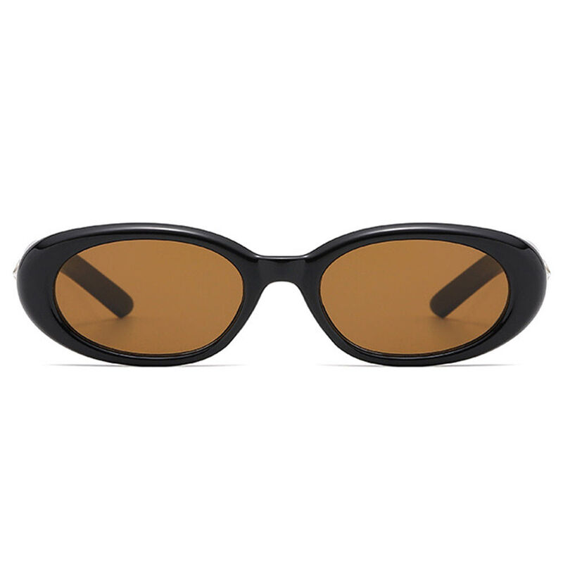 Mihaela Oval Black Brown Sunglasses