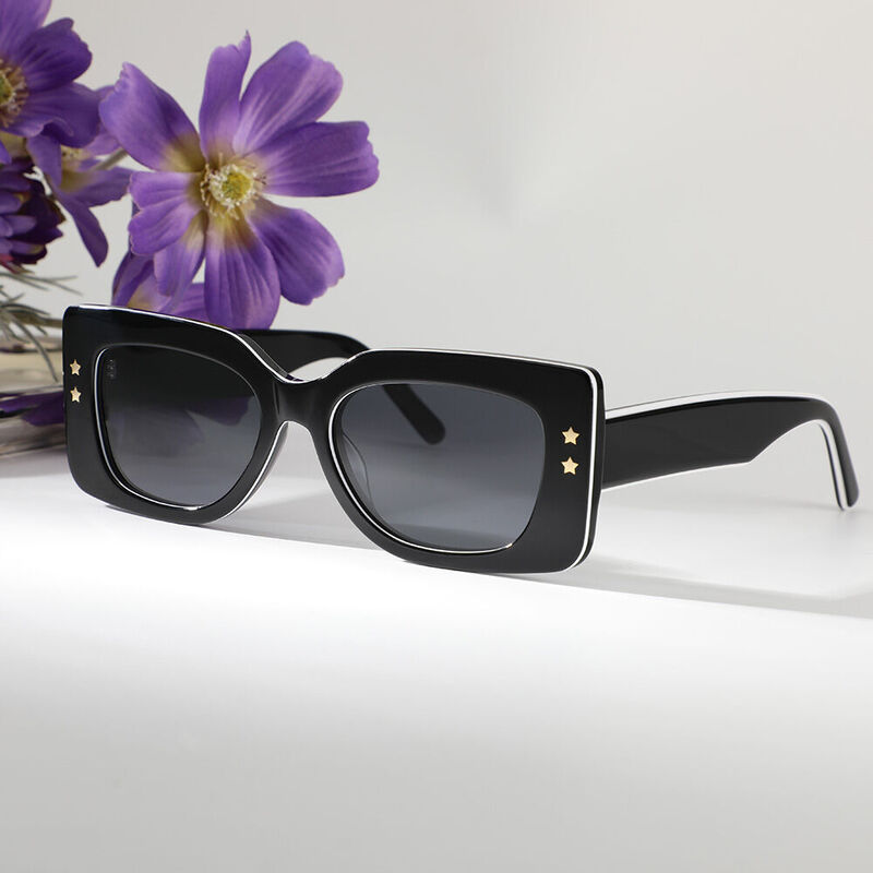 Boothy Rectangle Black Sunglasses