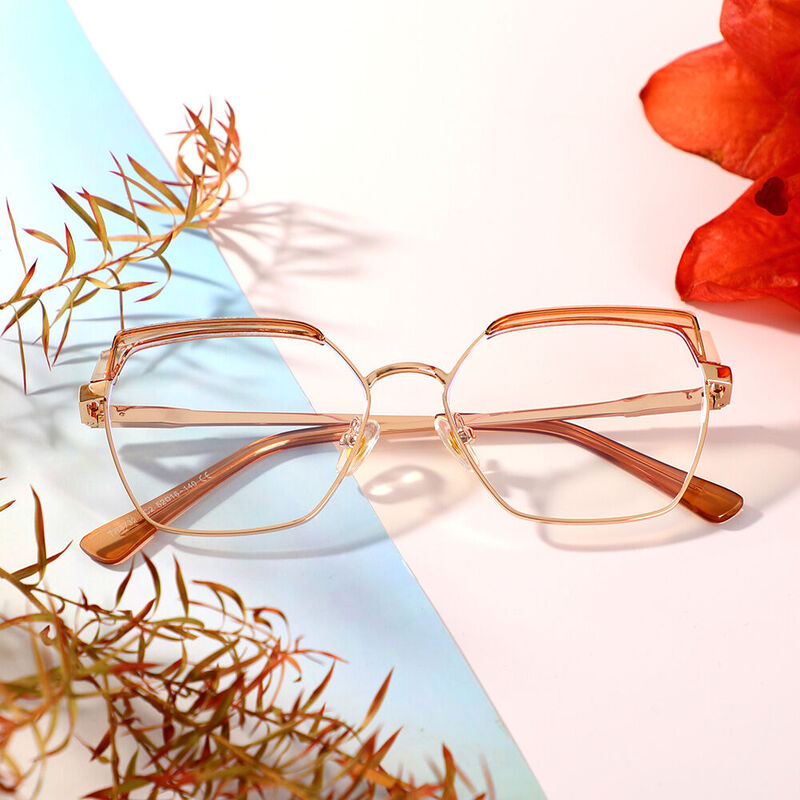 Brauneing Geometrische Champagne Brille