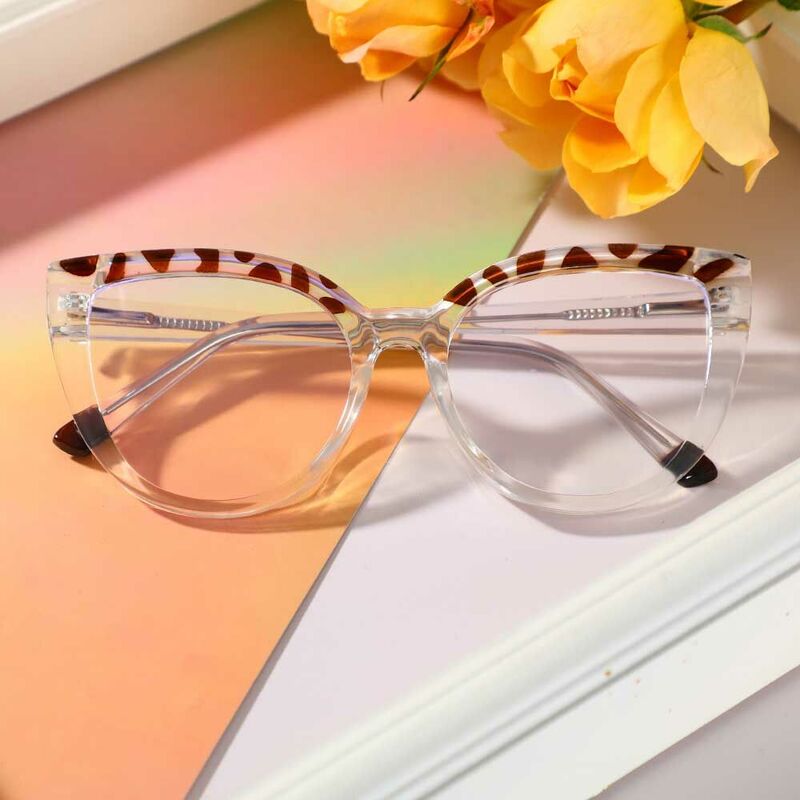 Wesley Cat Eye Leopard Clear Glasses