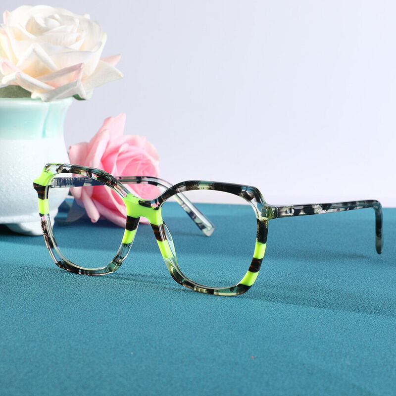 Ebony Geometric Green Glasses