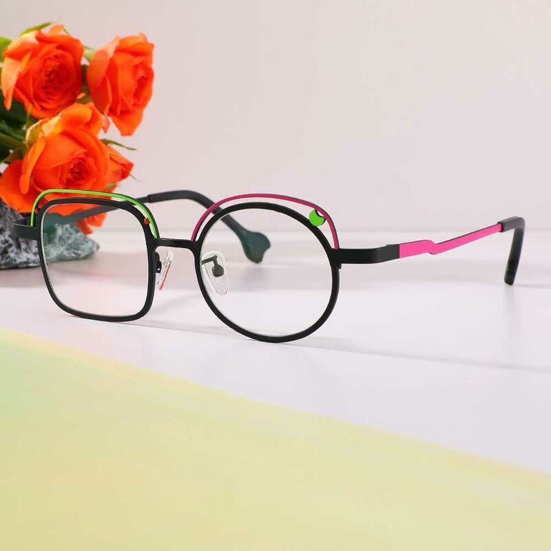 Harrima Quadratische Runde Schwarze Brille