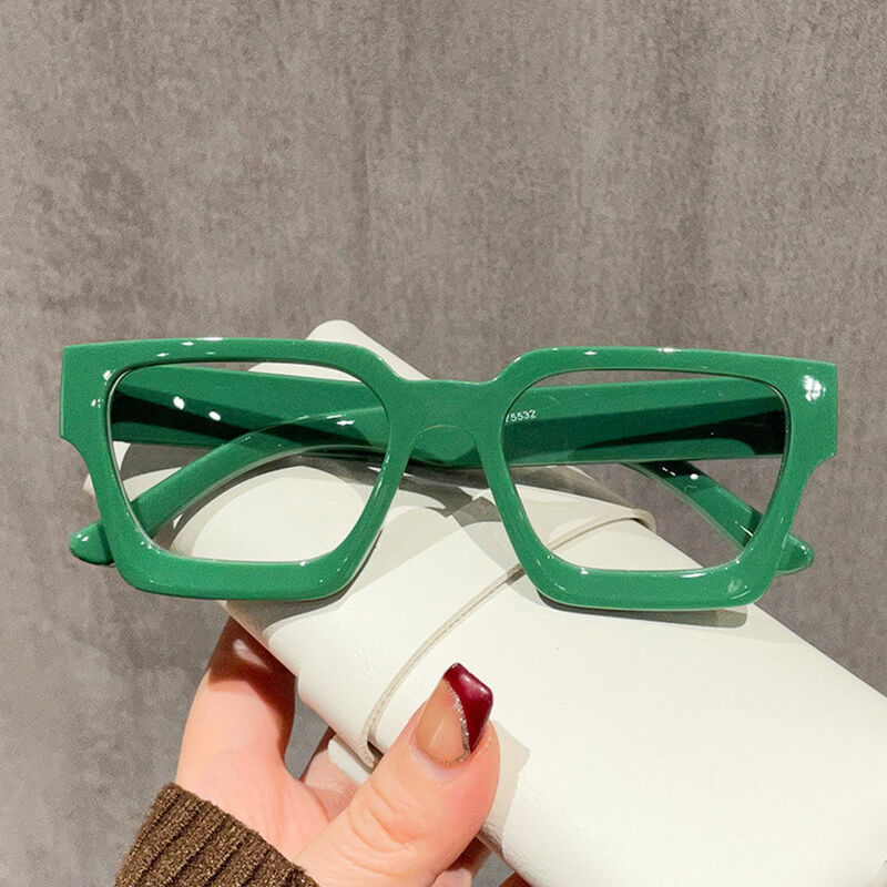 Coral Square Green Glasses