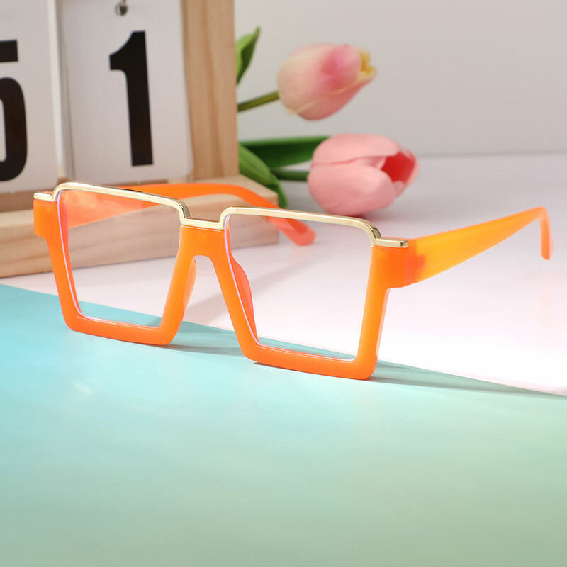 Une Square Orange Glasses