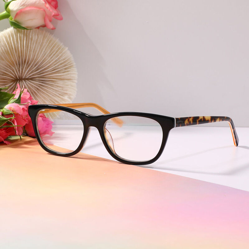 Elean Rectangle Black Orange Glasses