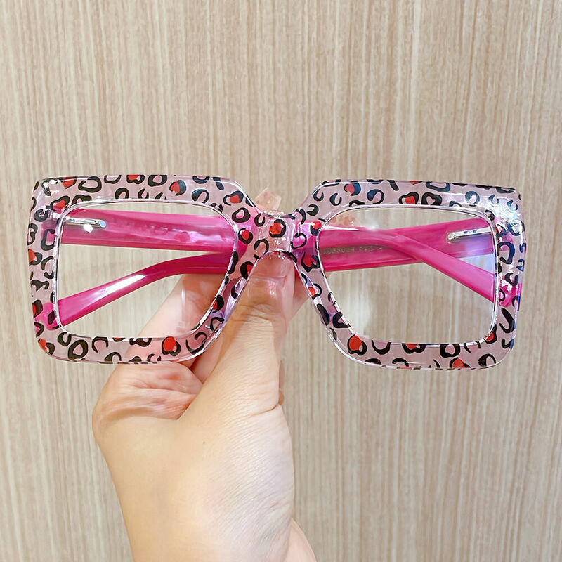Lunettes de Vue Bron Carré Rose Léopard